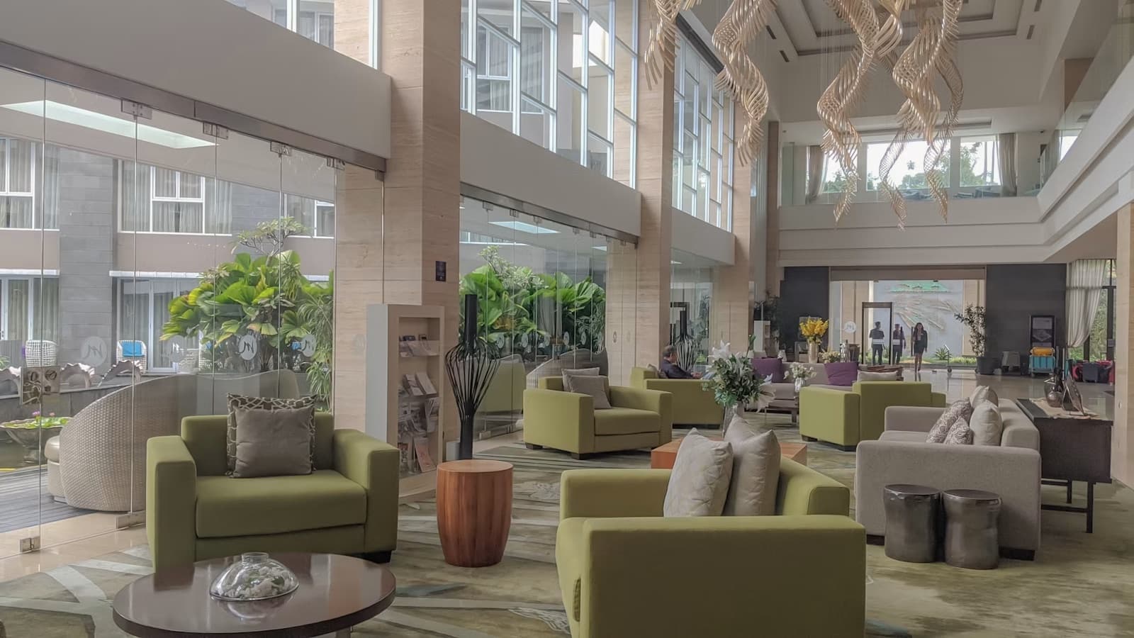Wide view of an open residential lobby